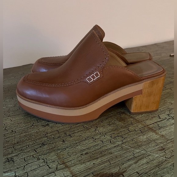 Bernardo Sofia Moc Clog Wooden Heel cognac leather upper backless platform 7 - Picture 5 of 5
